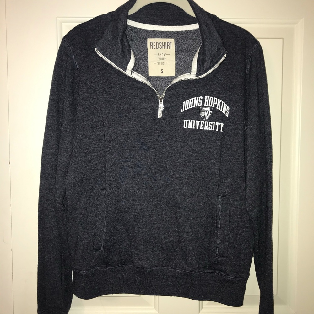 Johns Hopkins gray/blue/navy quarter zip sweatshirt- fits size small, XS
